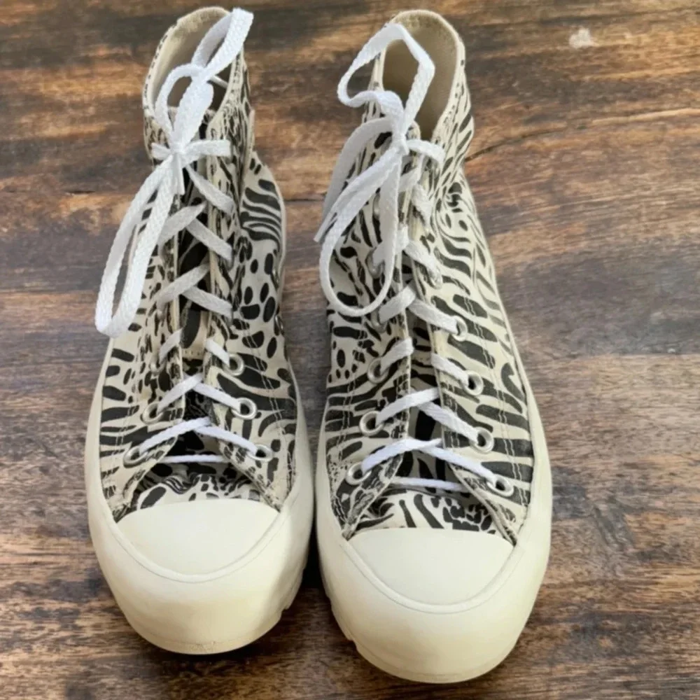 Platform converse stacked lugged zebra print high tops size women’s 7